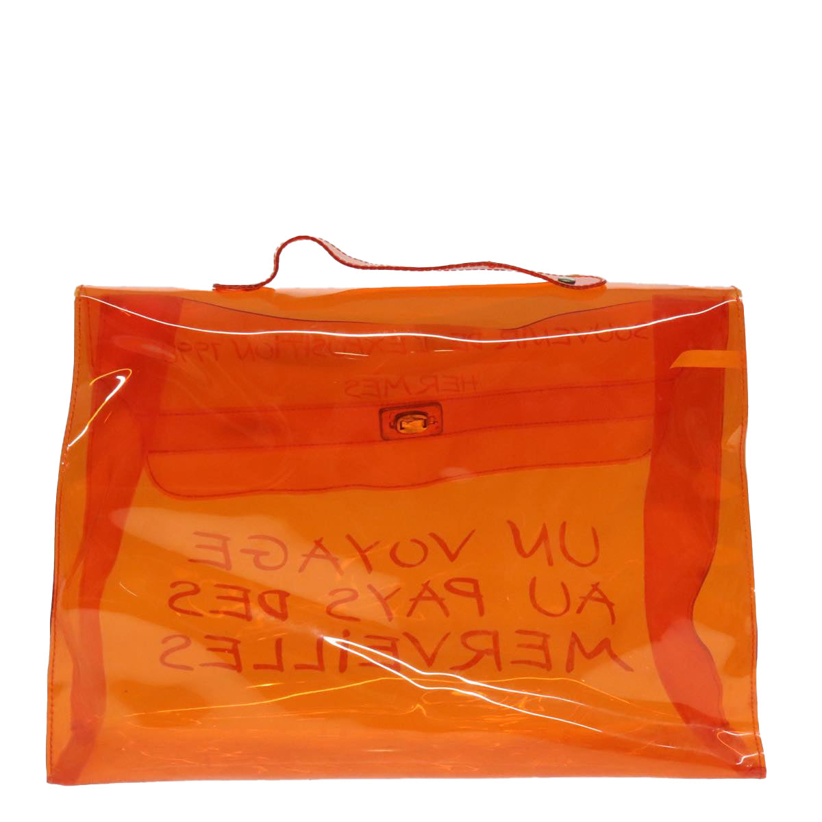 HERMES Vinyl Kelly Hand Bag Vinyl Orange Auth 90996