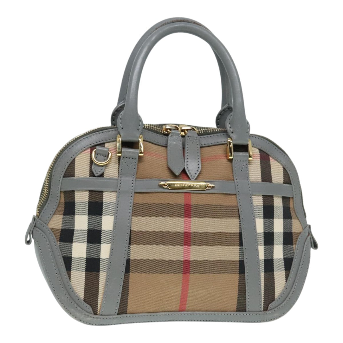 BURBERRY Nova Check Hand Bag Canvas Leather Beige Gold Auth 90998