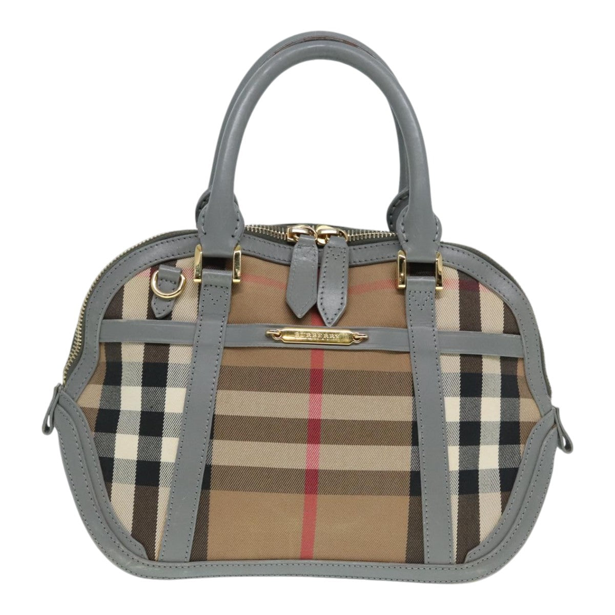 BURBERRY Nova Check Hand Bag Canvas Leather Beige Gold Auth 90998