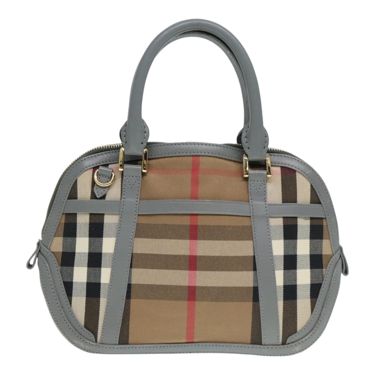 BURBERRY Nova Check Hand Bag Canvas Leather Beige Gold Auth 90998