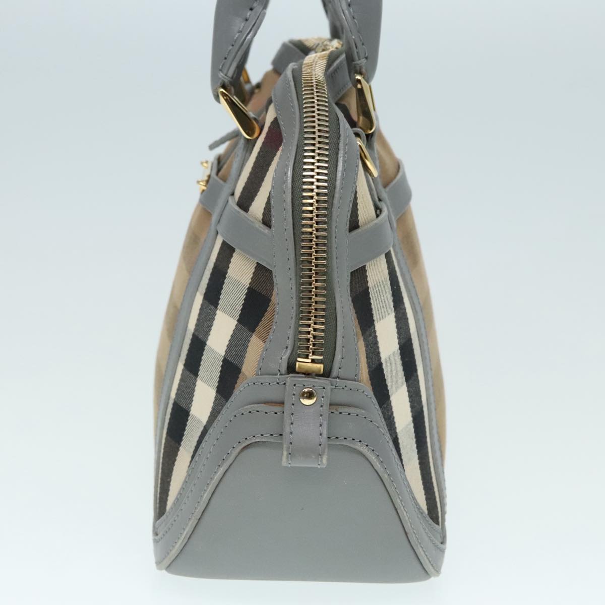 BURBERRY Nova Check Hand Bag Canvas Leather Beige Gold Auth 90998