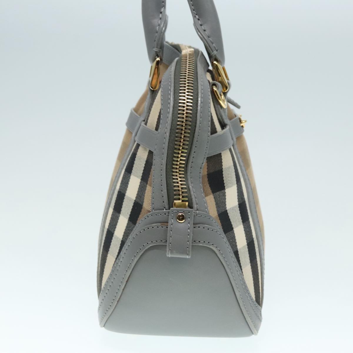 BURBERRY Nova Check Hand Bag Canvas Leather Beige Gold Auth 90998