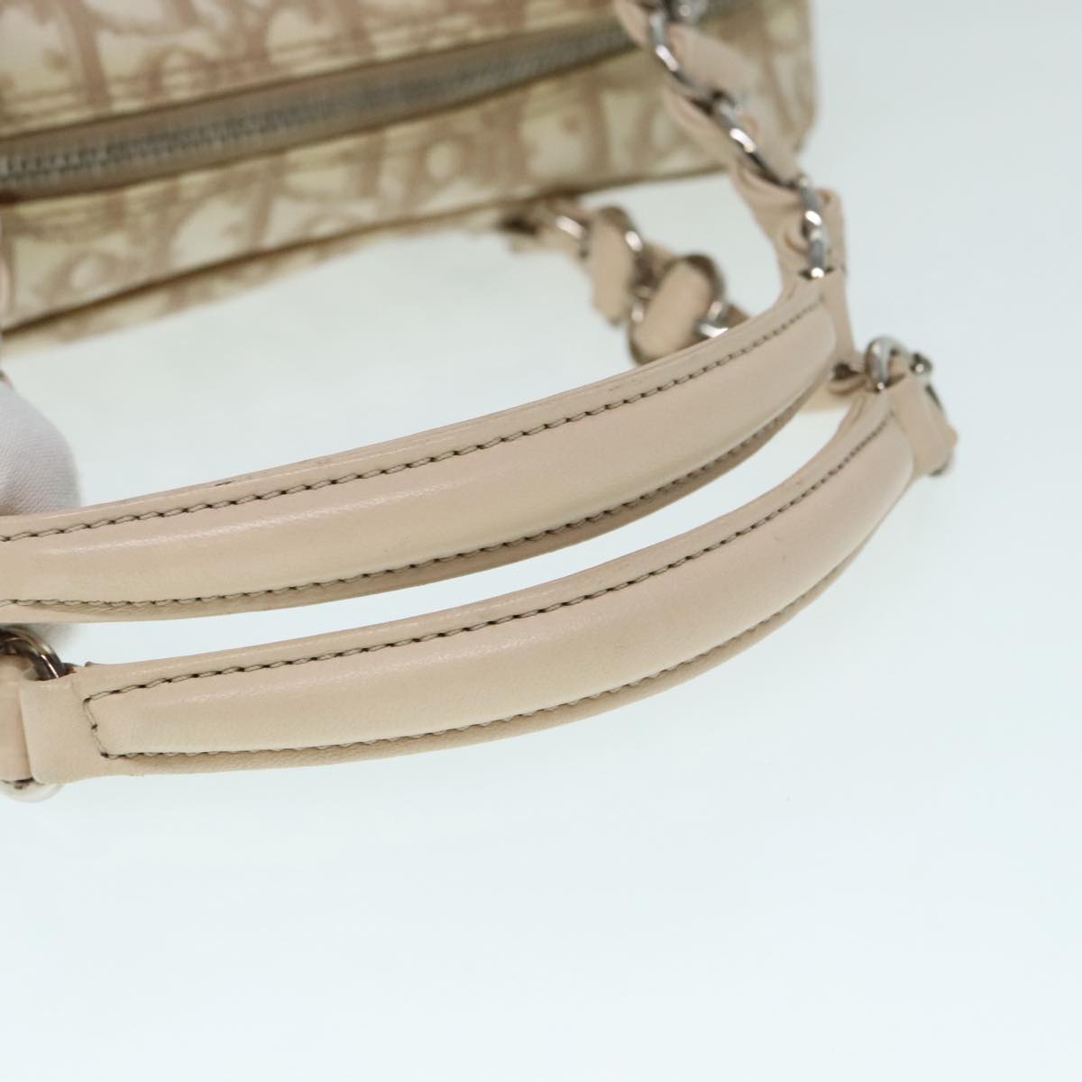 Christian Dior Trotter Romantic Hand Bag PVC Leather Beige Silver Auth 90999