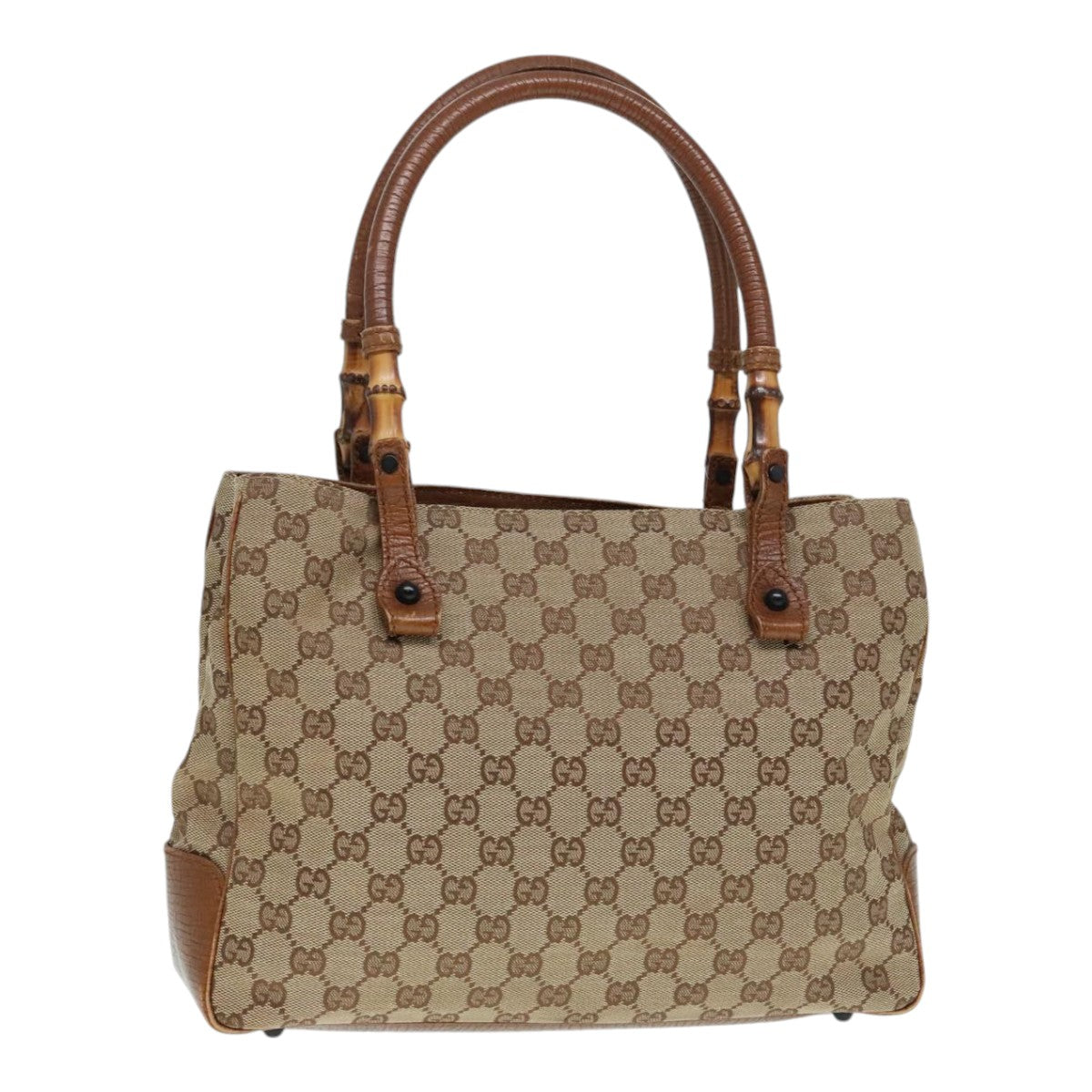 GUCCI GG Canvas Bamboo Hand Bag Beige 112526 Auth 91004