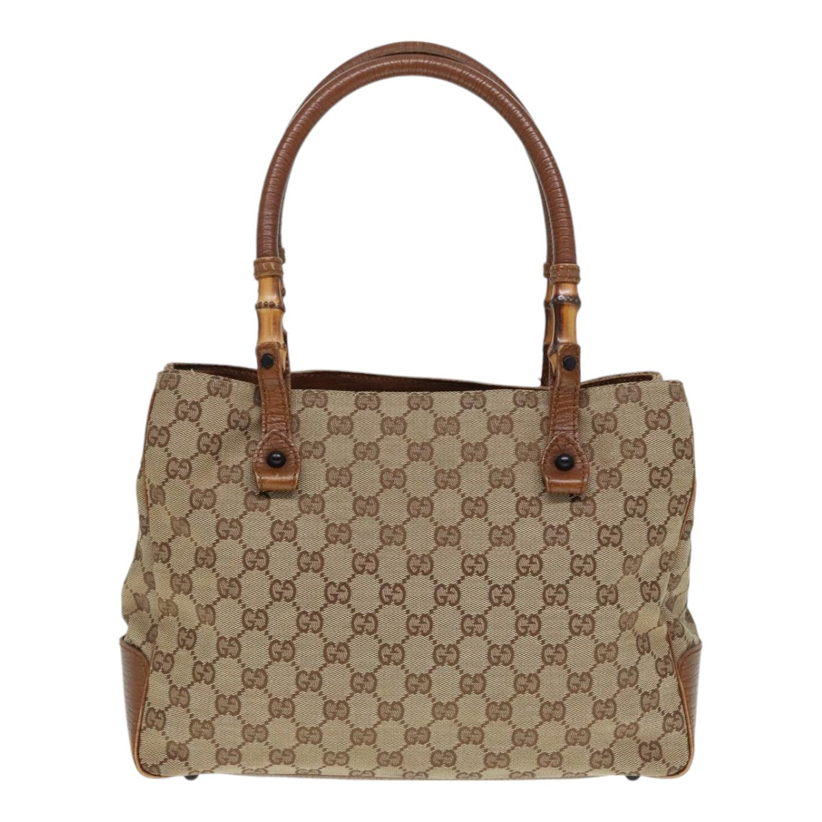 GUCCI GG Canvas Bamboo Hand Bag Beige 112526 Auth 91004