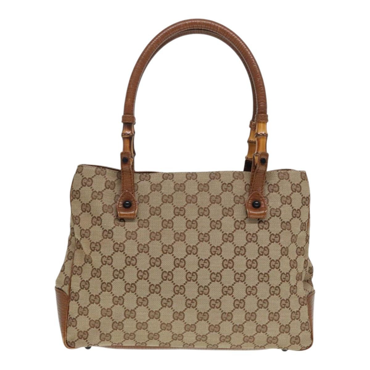 GUCCI GG Canvas Bamboo Hand Bag Beige 112526 Auth 91004