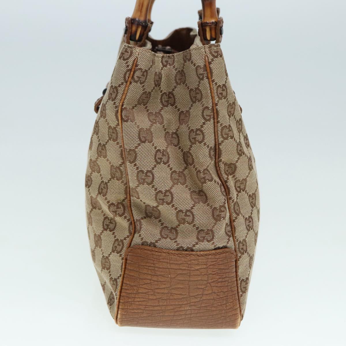 GUCCI GG Canvas Bamboo Hand Bag Beige 112526 Auth 91004