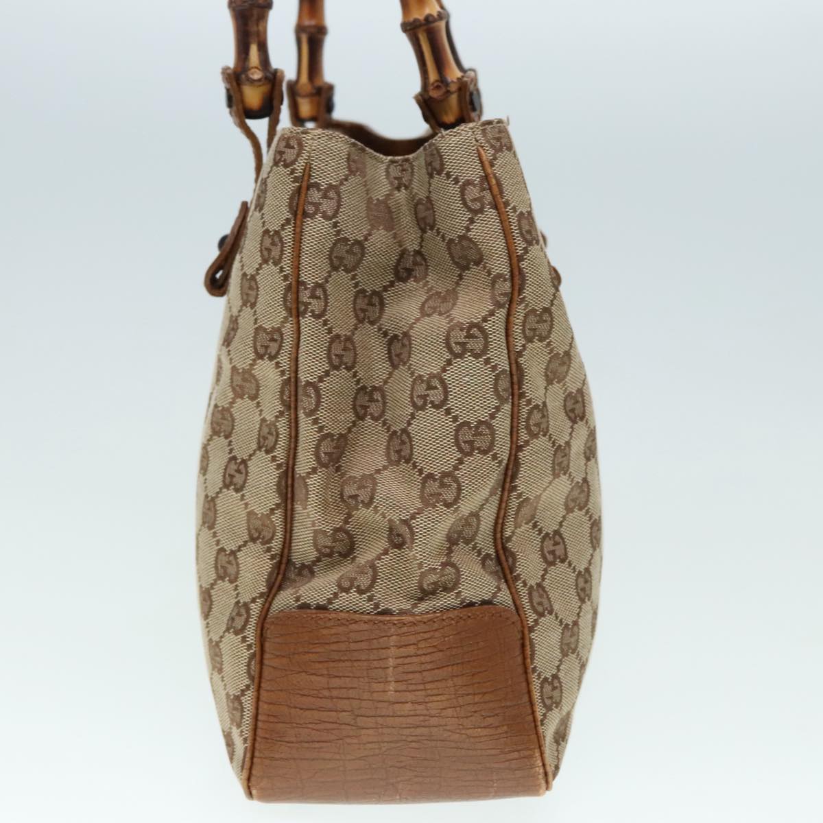 GUCCI GG Canvas Bamboo Hand Bag Beige 112526 Auth 91004