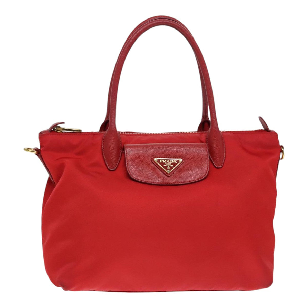 PRADA Hand Bag Nylon Red Auth 91016