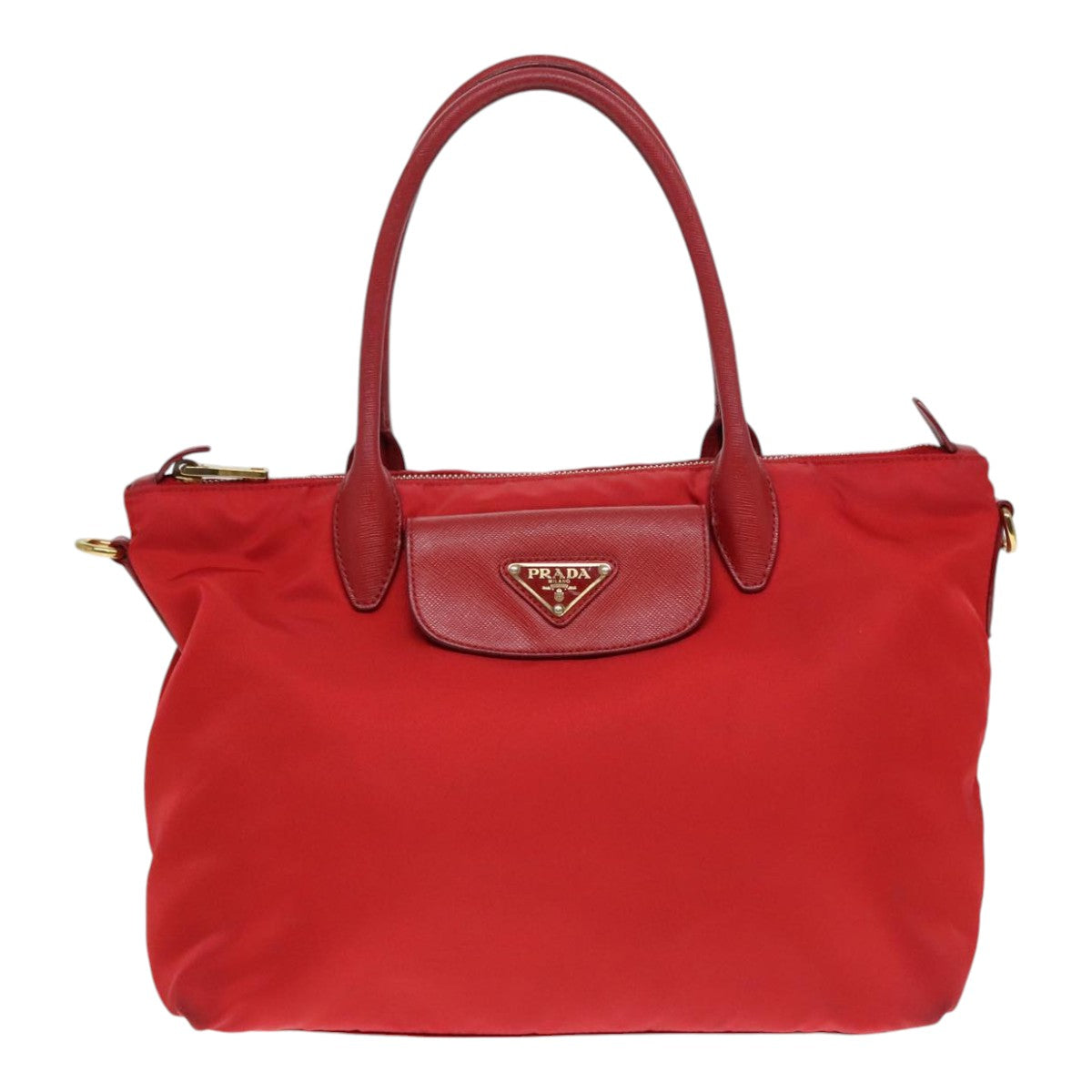 PRADA Hand Bag Nylon Red Auth 91016