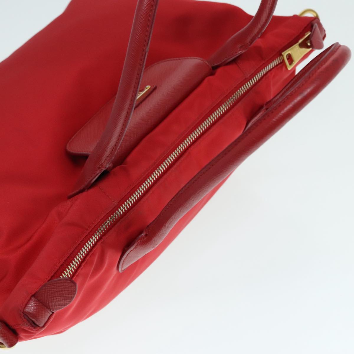 PRADA Hand Bag Nylon Red Auth 91016