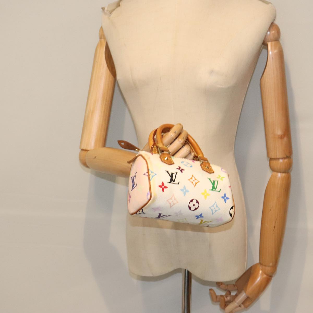 LOUIS VUITTON Monogram Multicolor Mini Speedy Hand Bag White M92645 Auth 91168