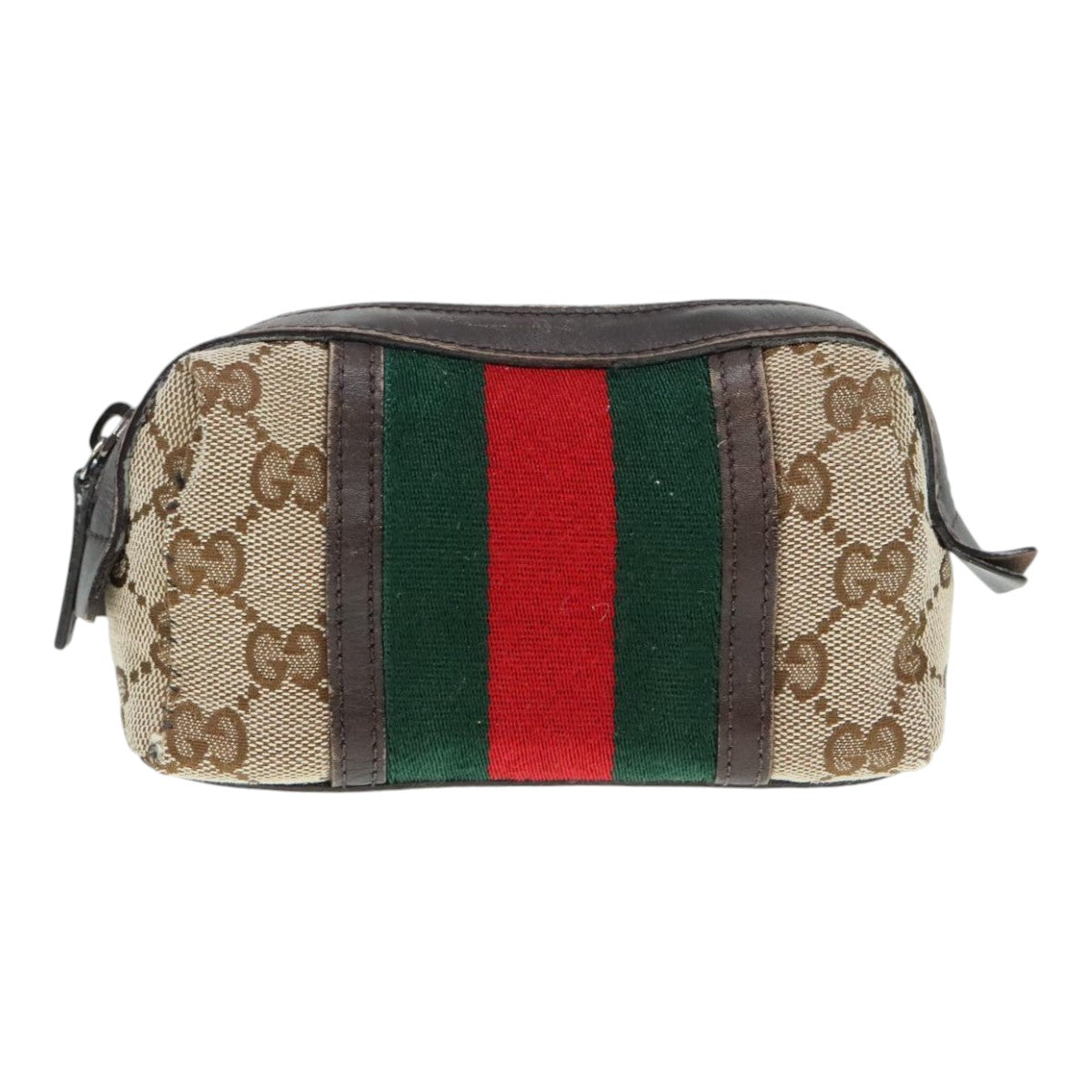 GUCCI GG Canvas Web Sherry Line Pouch Beige Silver Red 256639 Auth 91188