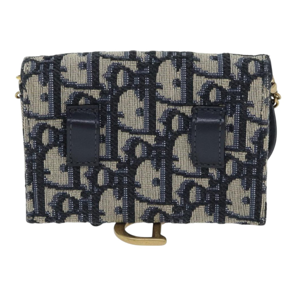 Christian Dior Trotter Canvas Saddle Nano Chain Pouch Navy Gold Auth 91190A