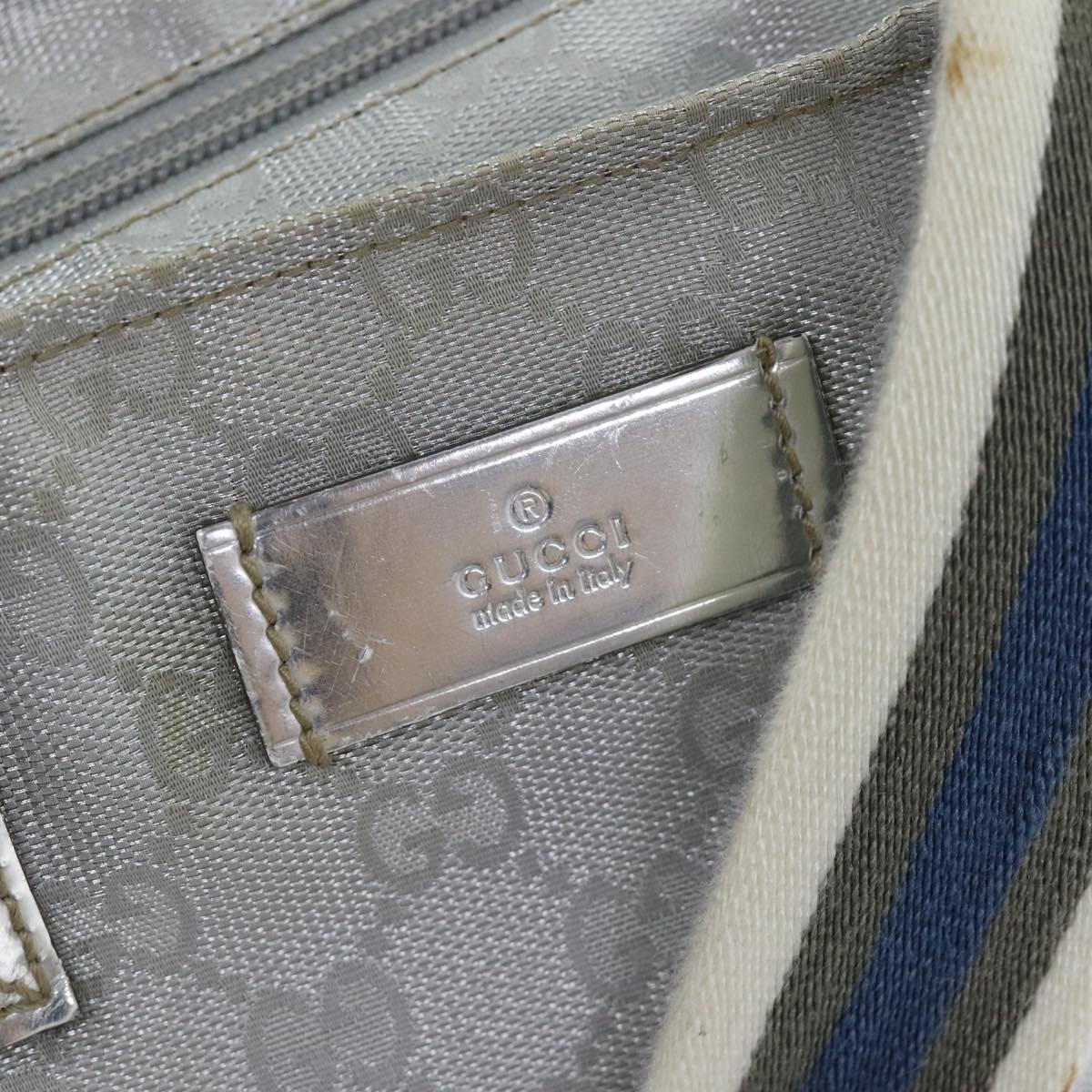 GUCCI Sherry Line GG Canvas Hand Bag Gray Silver blue 131230 Auth 91199