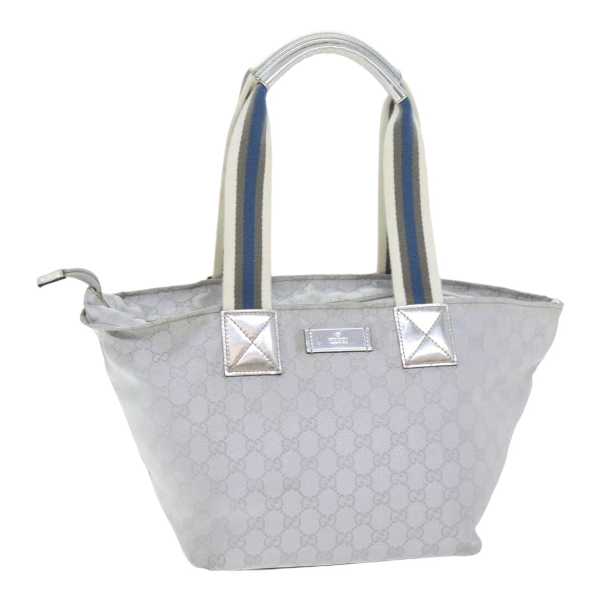 GUCCI Sherry Line GG Canvas Hand Bag Gray Silver blue 131230 Auth 91199