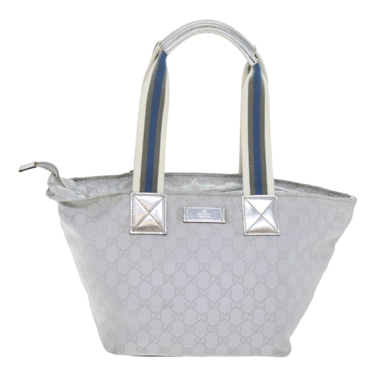 GUCCI Sherry Line GG Canvas Hand Bag Gray Silver blue 131230 Auth 91199