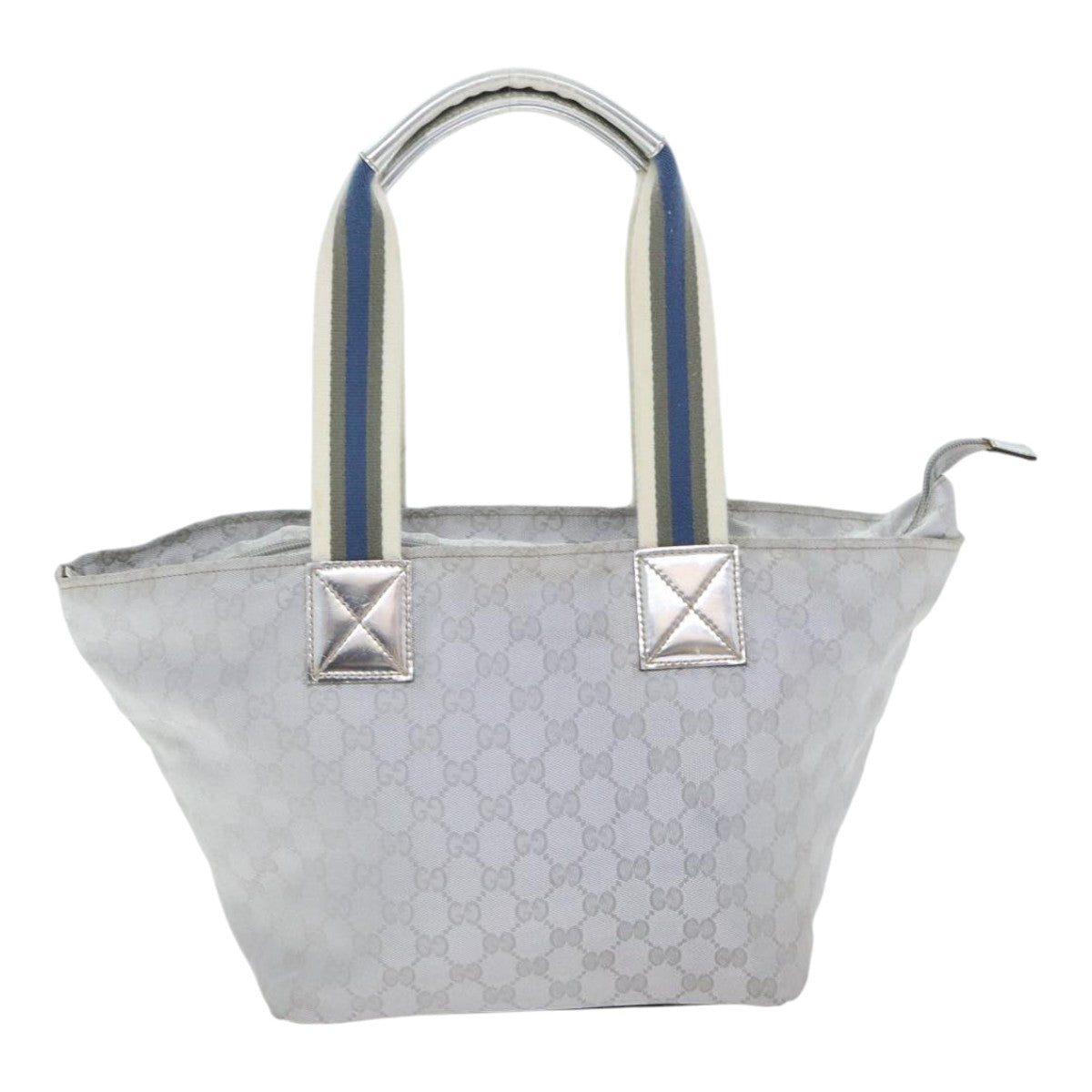 GUCCI Sherry Line GG Canvas Hand Bag Gray Silver blue 131230 Auth 91199