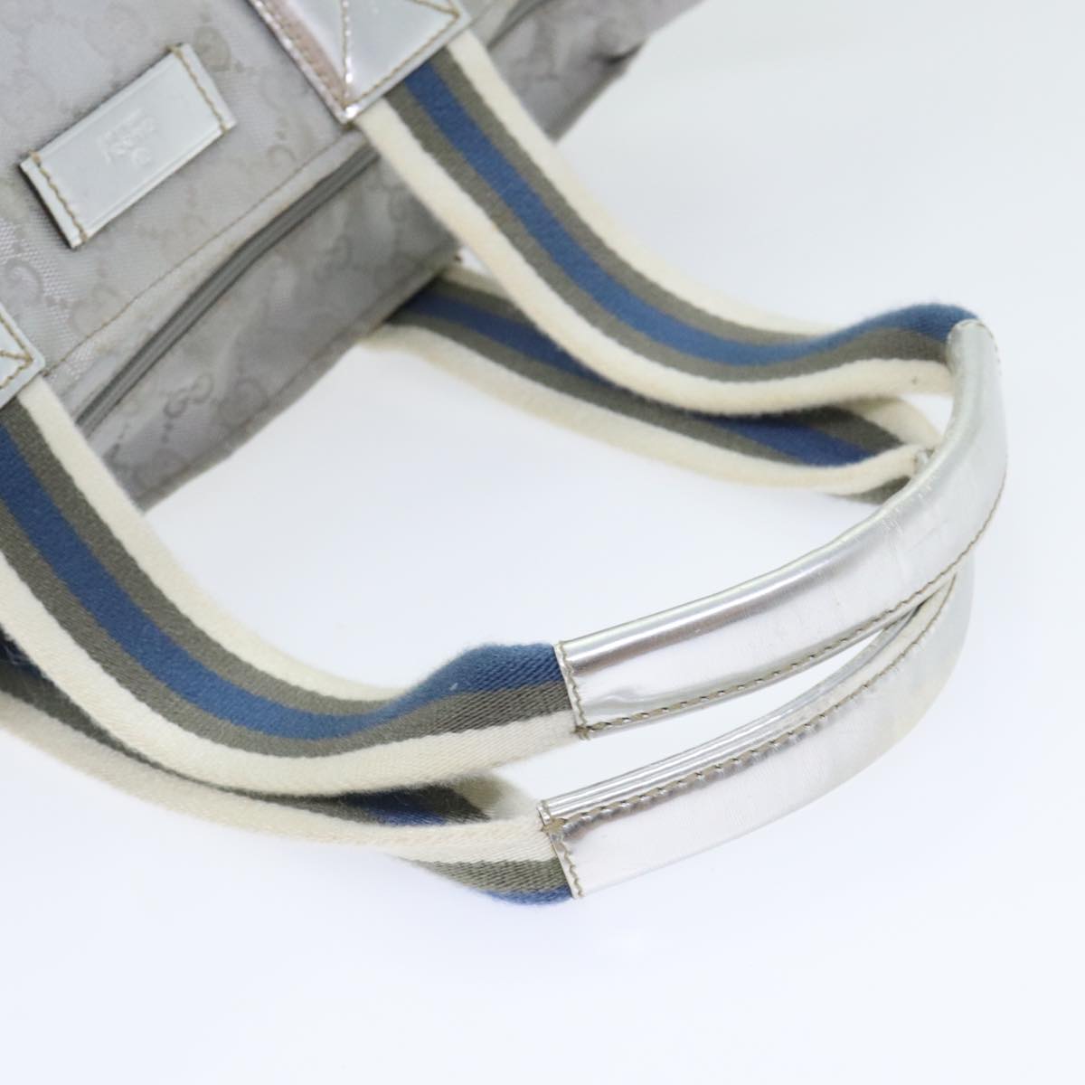 GUCCI Sherry Line GG Canvas Hand Bag Gray Silver blue 131230 Auth 91199