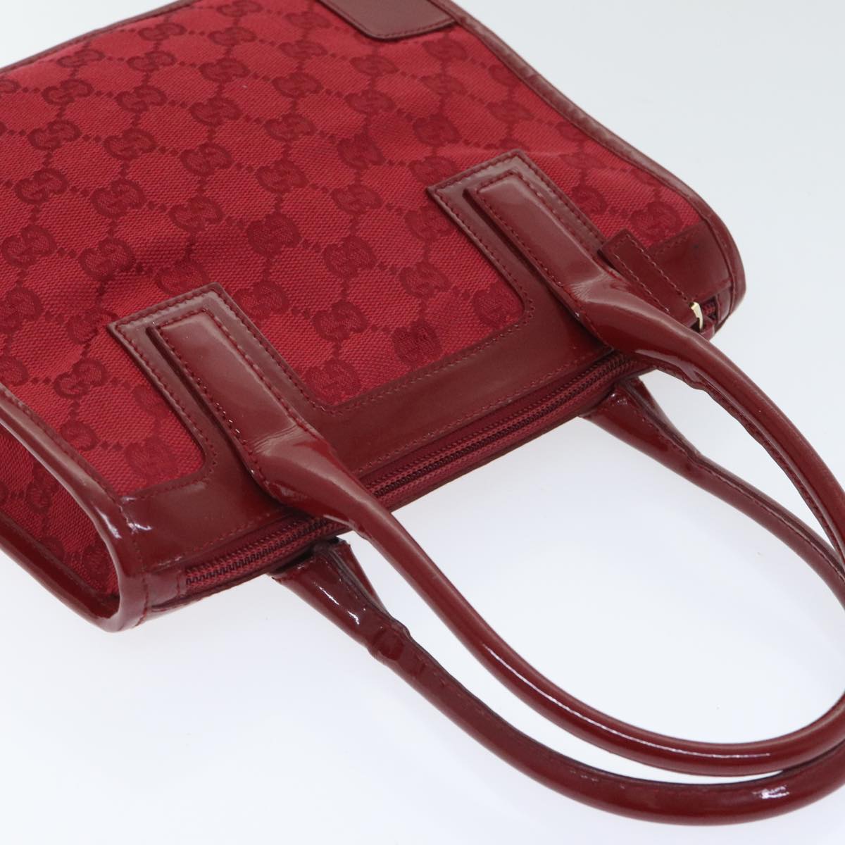 GUCCI GG Canvas Hand Bag Gold Red 000 0856 Auth 91200