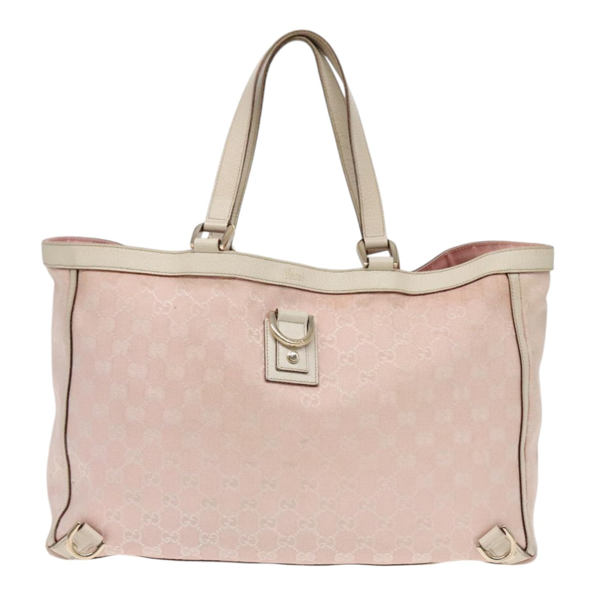 GUCCI GG Canvas Tote Bag Pink White Gold 141472 Auth 91204