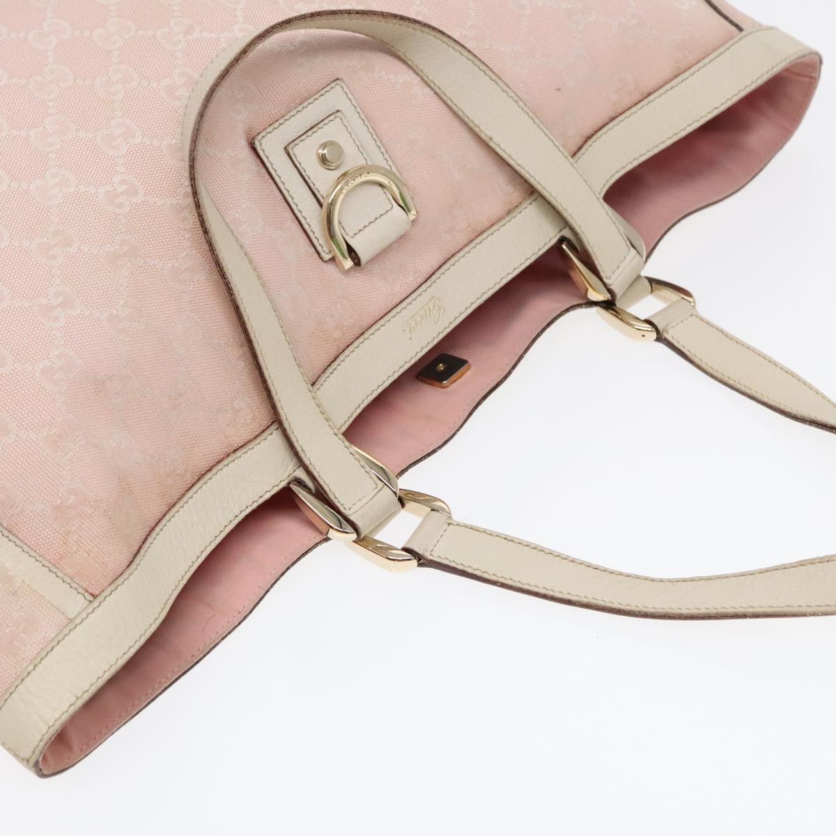 GUCCI GG Canvas Tote Bag Pink White Gold 141472 Auth 91204