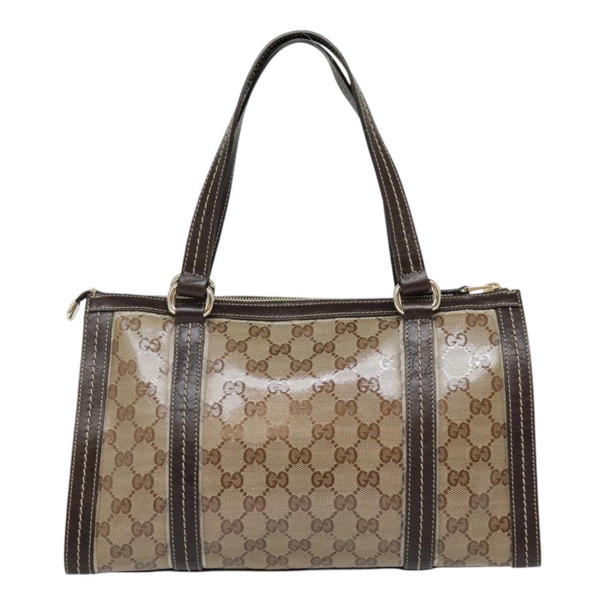 GUCCI GG Crystal Hand Bag Coated Canvas Beige Dark Brown Gold 181490 Auth 91206