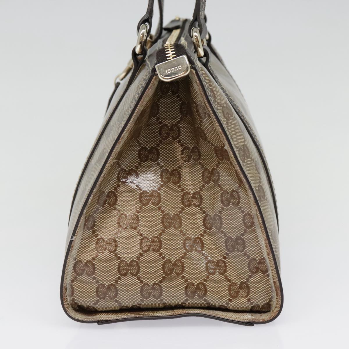 GUCCI GG Crystal Hand Bag Coated Canvas Beige Dark Brown Gold 181490 Auth 91206