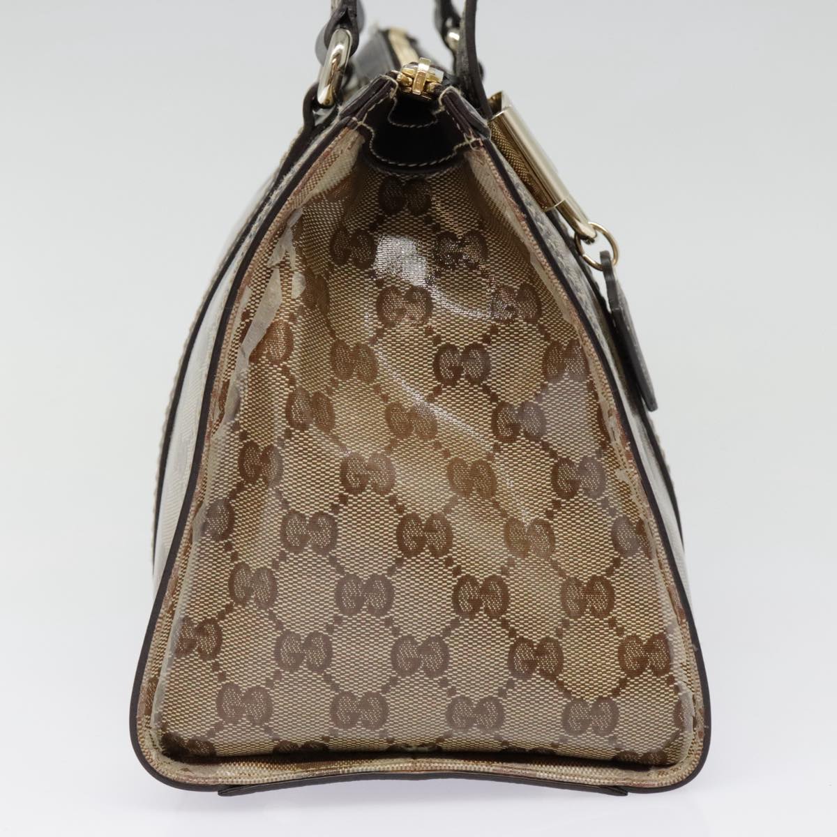 GUCCI GG Crystal Hand Bag Coated Canvas Beige Dark Brown Gold 181490 Auth 91206