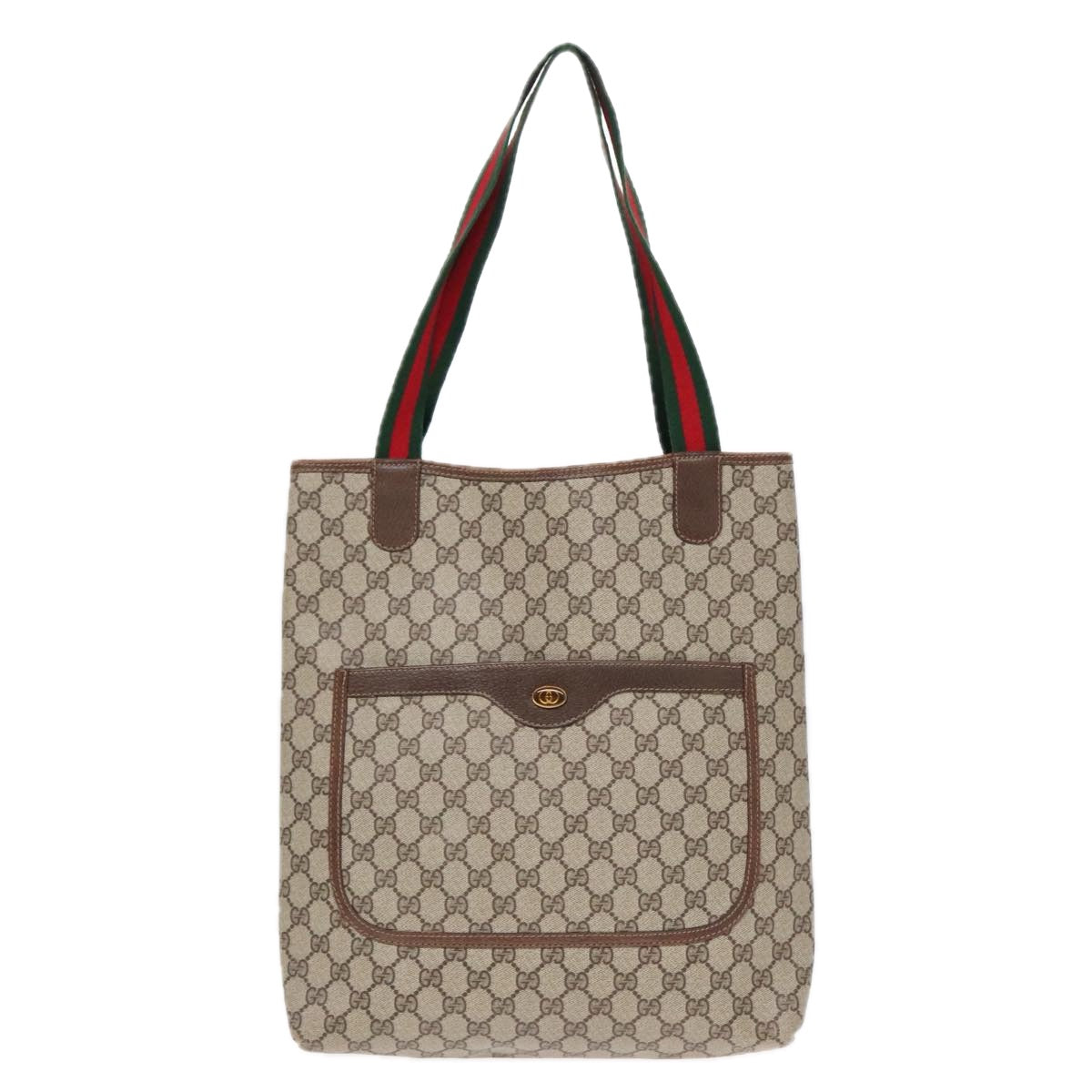 GUCCI GG Supreme Web Sherry Line Tote Bag PVC Beige Red 39 002 4487 Auth 91212