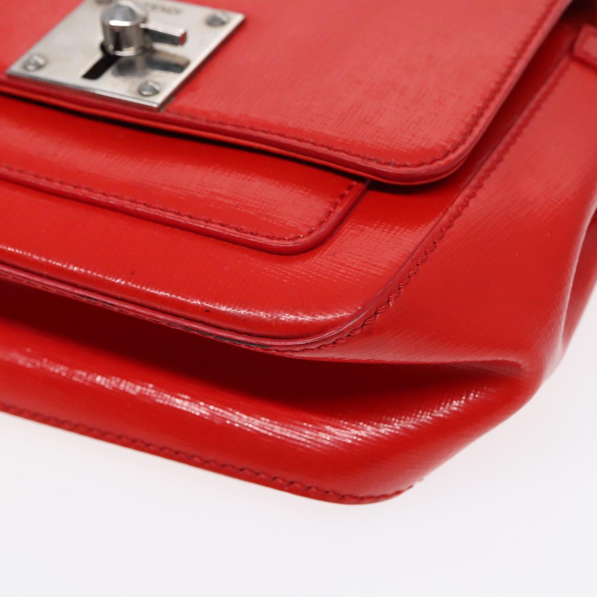 FENDI Shoulder Bag Leather 2way Red Silver Auth 91228