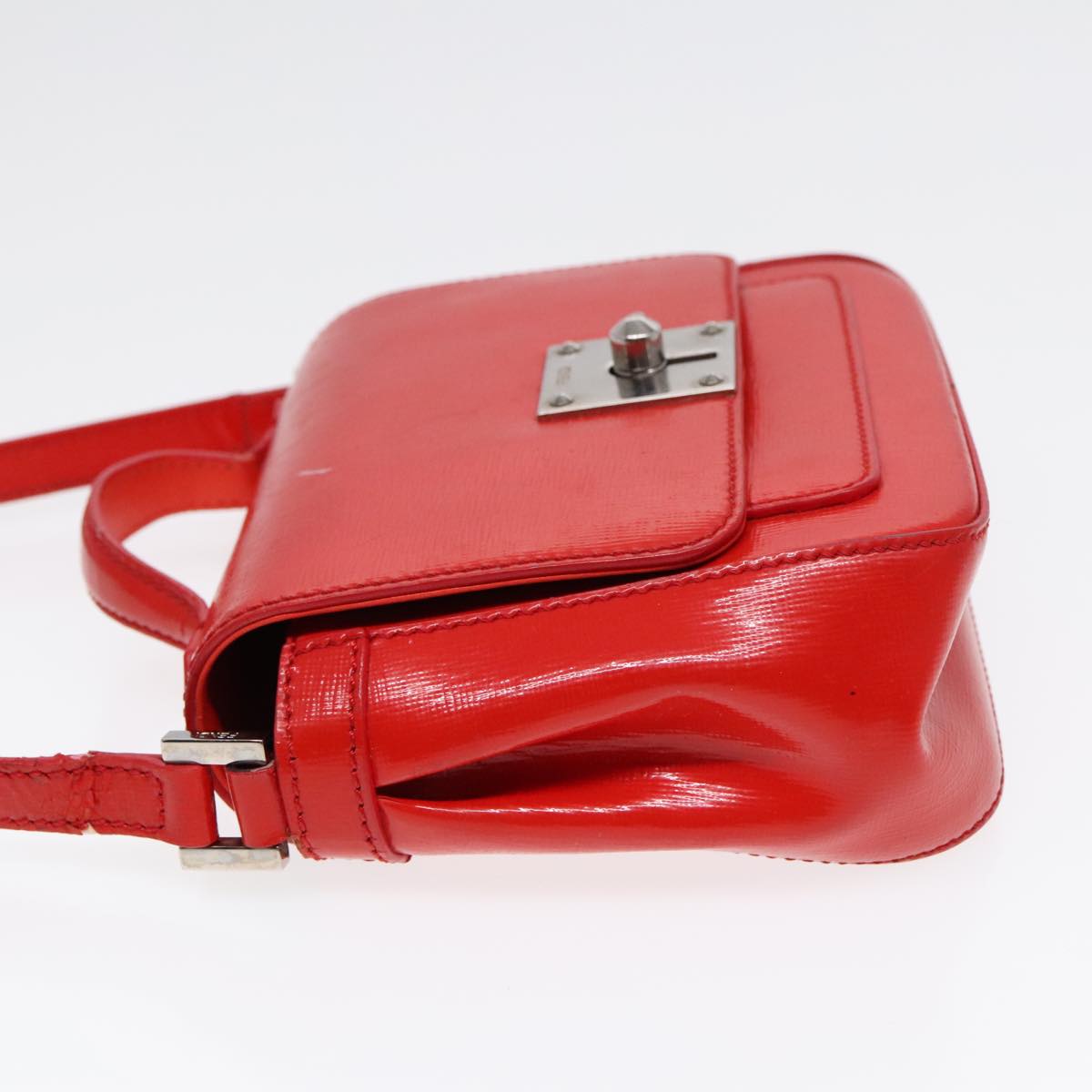 FENDI Shoulder Bag Leather 2way Red Silver Auth 91228