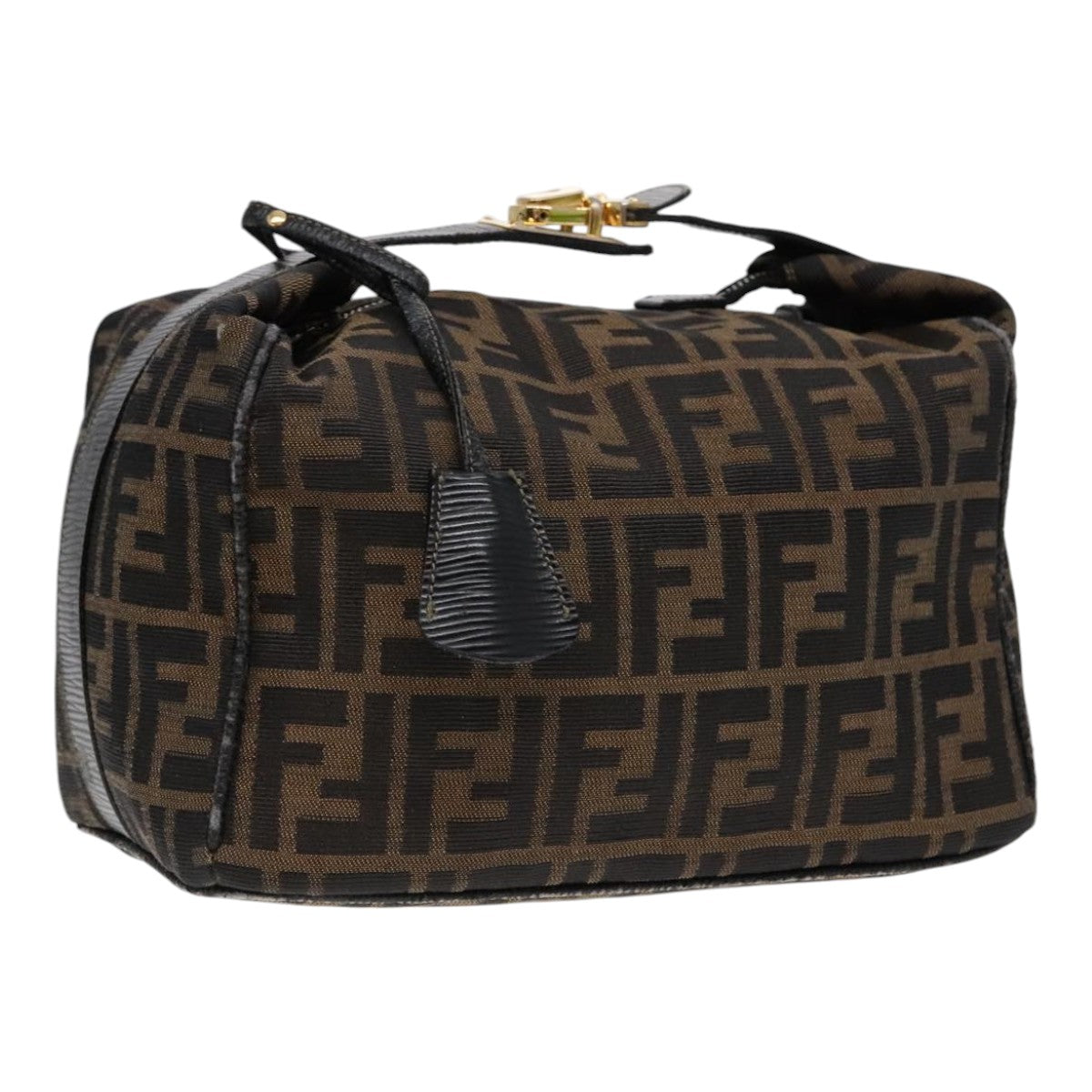 FENDI Zucca Canvas Hand Bag Brown Black Gold Auth 91230