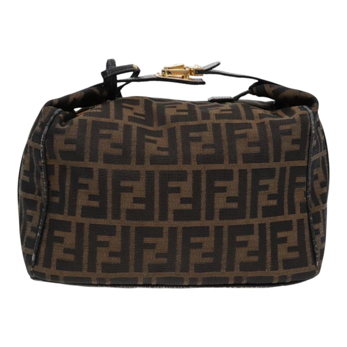 FENDI Zucca Canvas Hand Bag Brown Black Gold Auth 91230