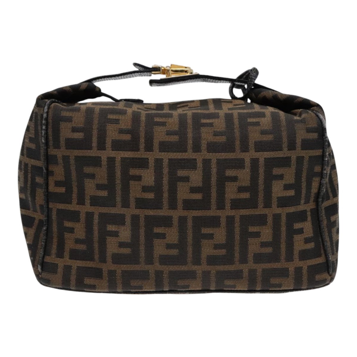 FENDI Zucca Canvas Hand Bag Brown Black Gold Auth 91230