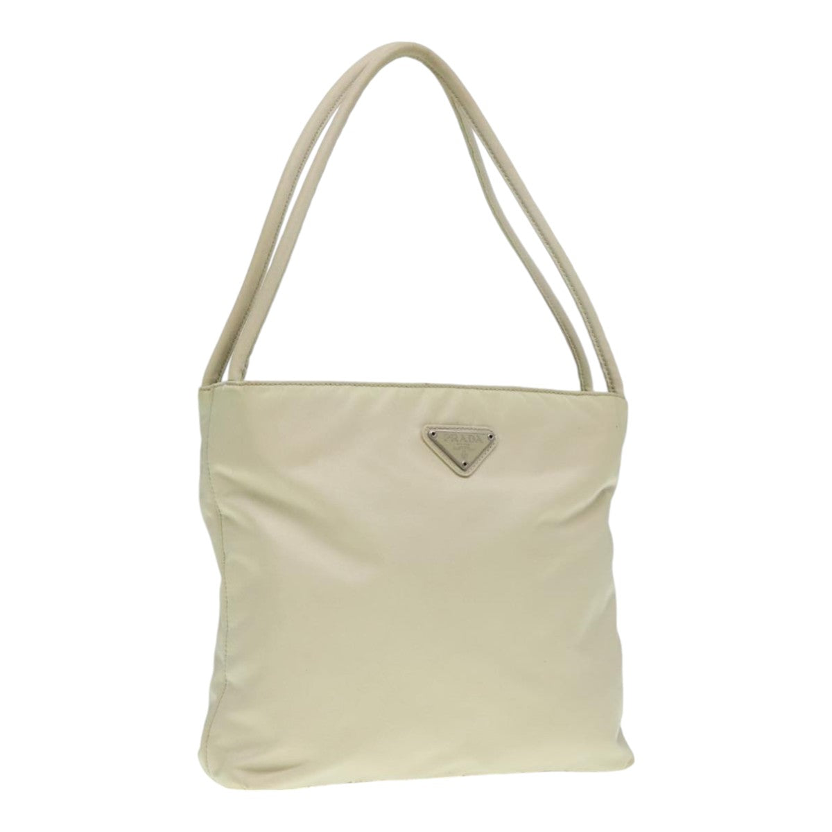 PRADA Hand Bag Nylon White Silver Auth 91233