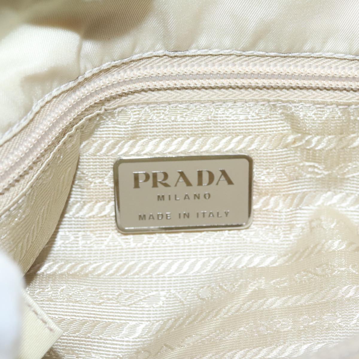 PRADA Hand Bag Nylon White Silver Auth 91233