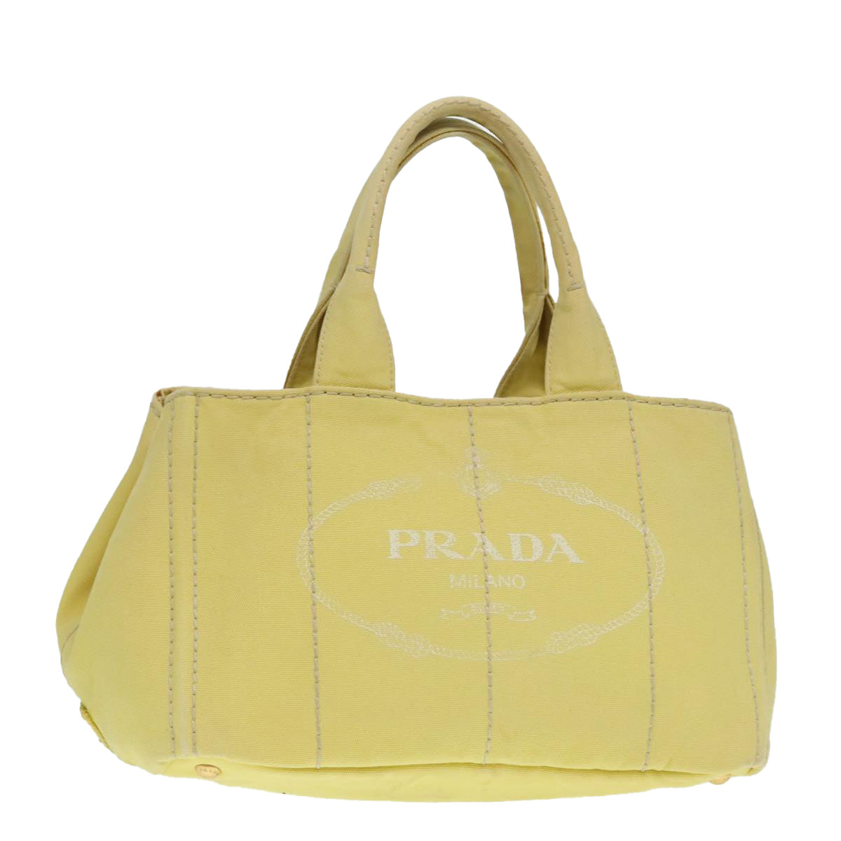 PRADA Canapa MM Hand Bag Canvas Yellow Gold Auth 91234