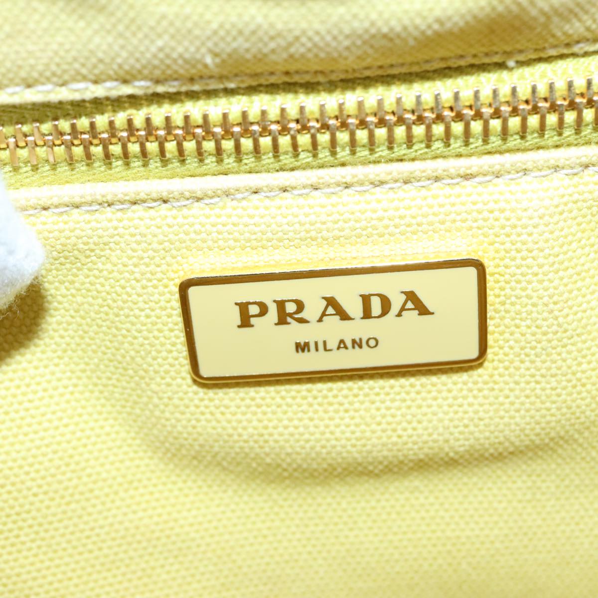 PRADA Canapa MM Hand Bag Canvas Yellow Gold Auth 91234