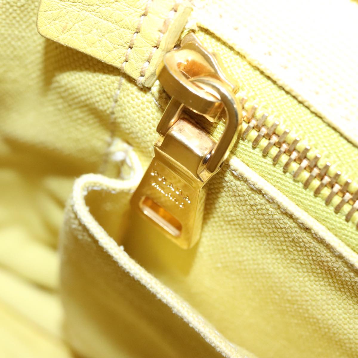 PRADA Canapa MM Hand Bag Canvas Yellow Gold Auth 91234