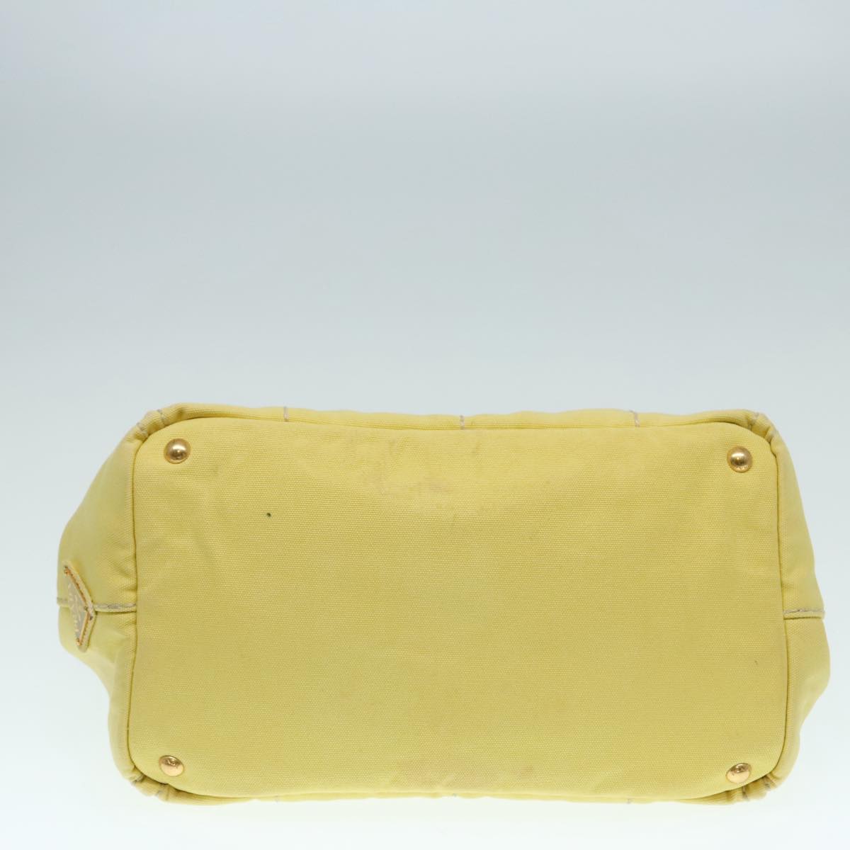 PRADA Canapa MM Hand Bag Canvas Yellow Gold Auth 91234