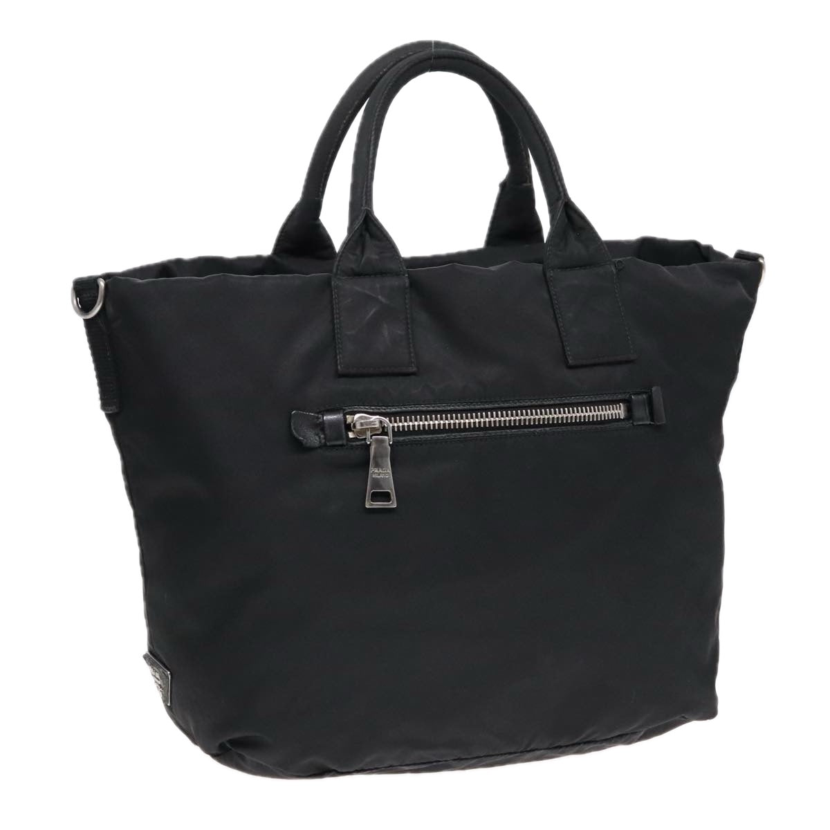 PRADA Hand Bag Nylon Black Silver Auth 91236