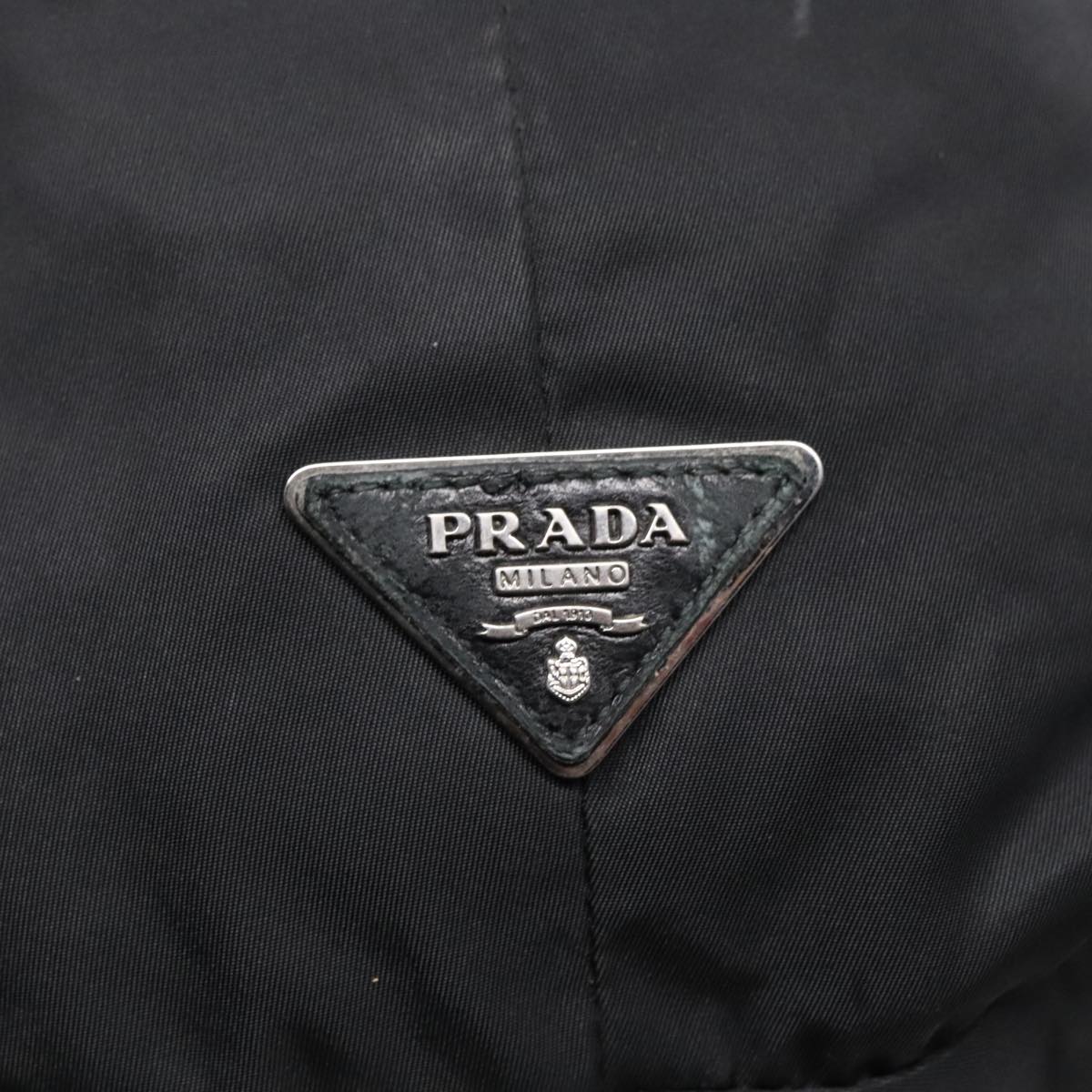 PRADA Hand Bag Nylon Black Silver Auth 91236