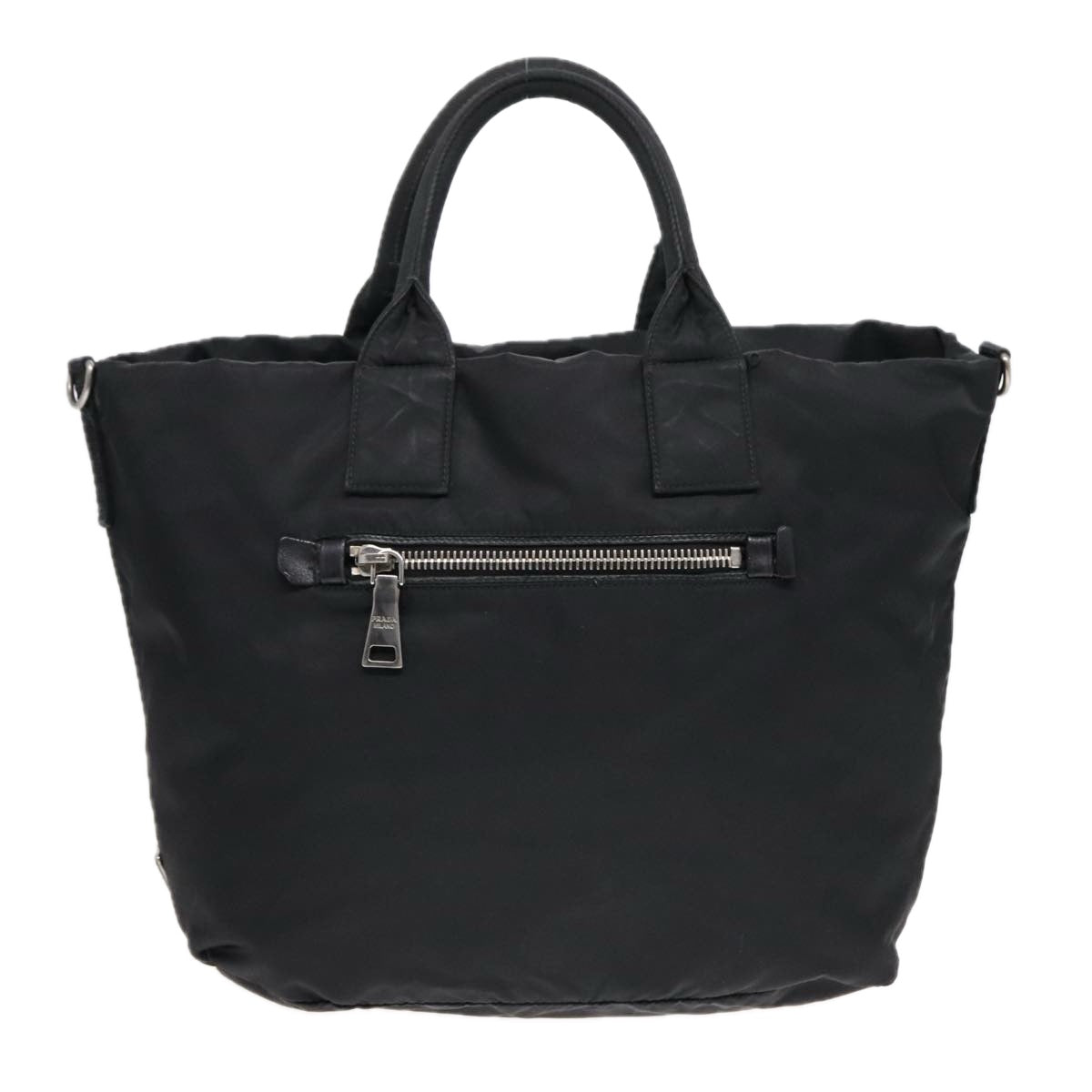 PRADA Hand Bag Nylon Black Silver Auth 91236