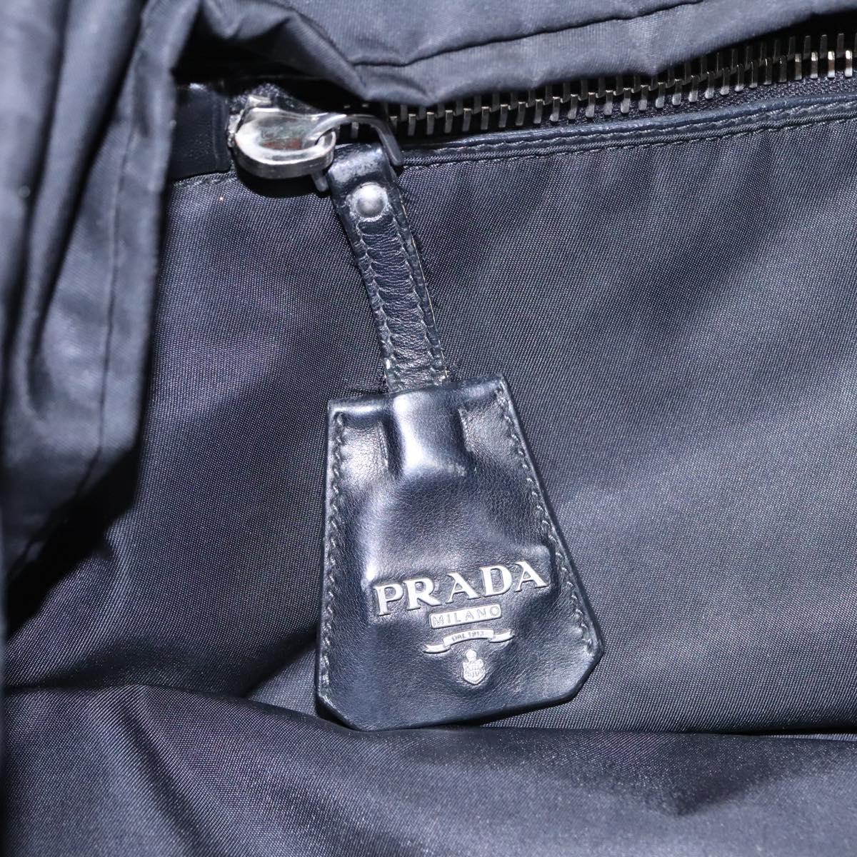 PRADA Hand Bag Nylon Black Silver Auth 91236