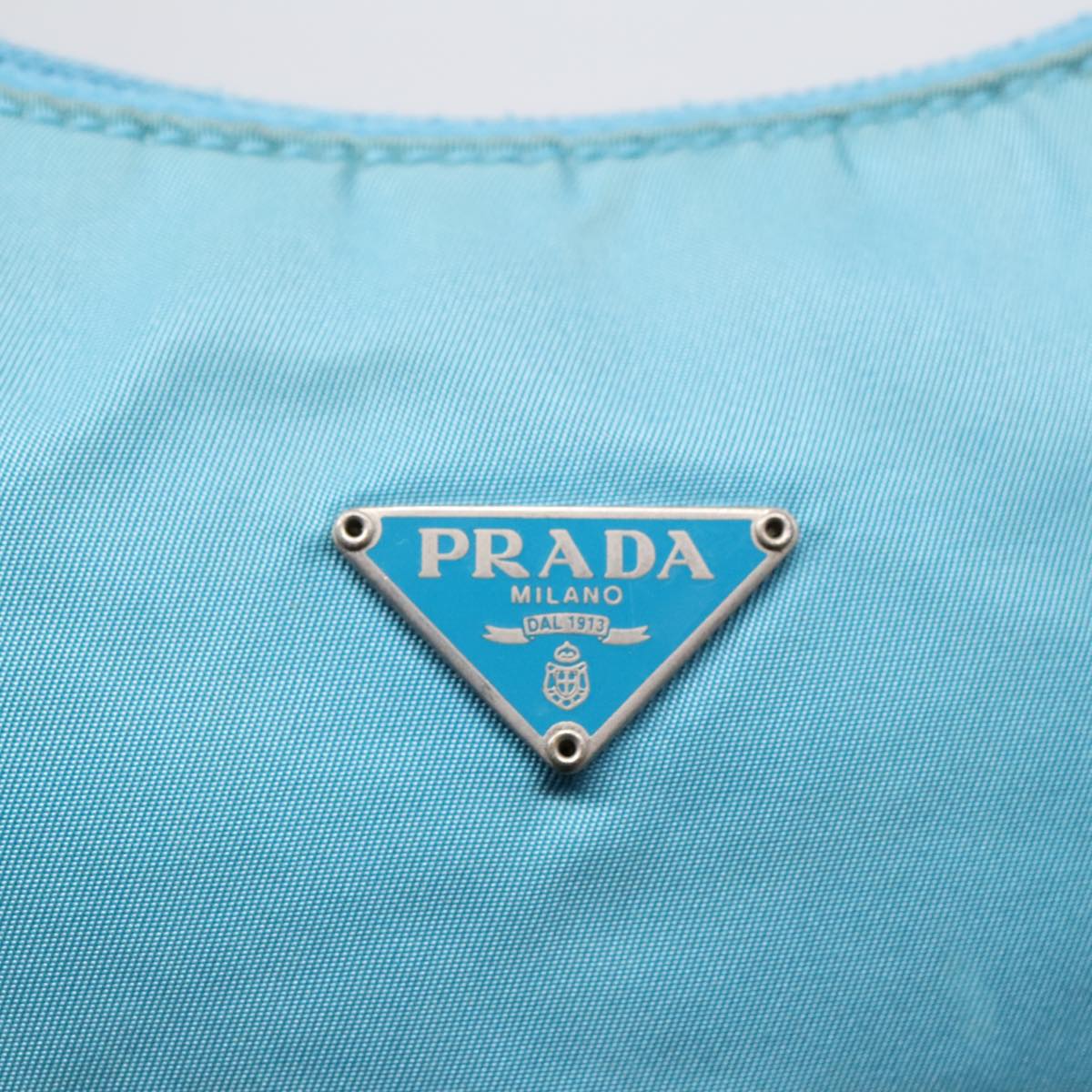 PRADA Hand Bag Nylon Light Blue Beige Silver Auth 91237