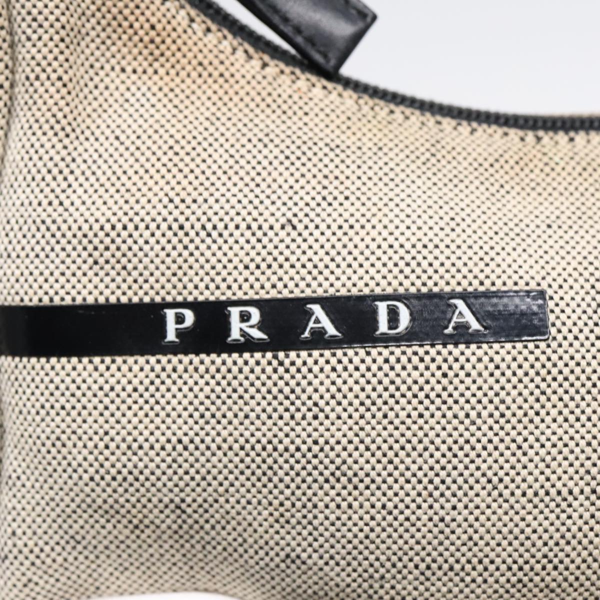 PRADA Sports Hand Bag Canvas White Black Silver Auth 91239