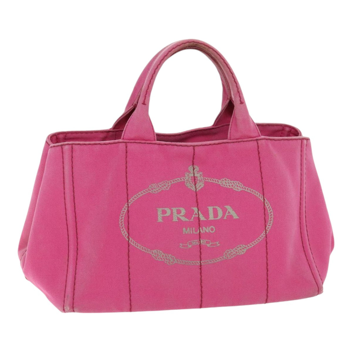 PRADA Canapa MM Hand Bag Canvas Pink Gold Auth 91241