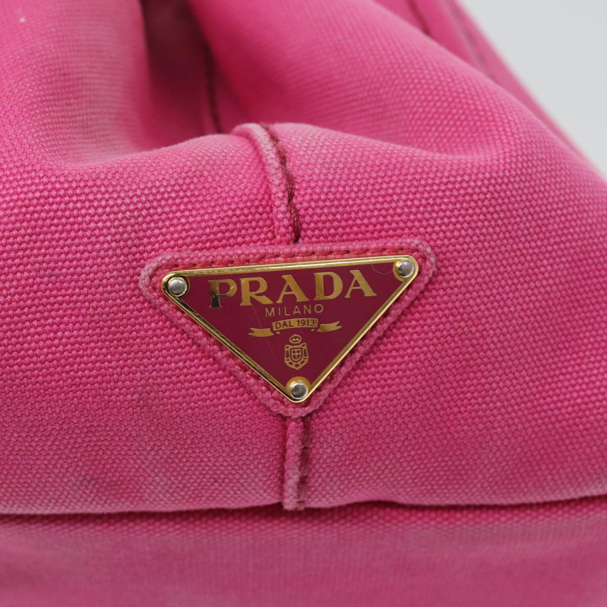 PRADA Canapa MM Hand Bag Canvas Pink Gold Auth 91241