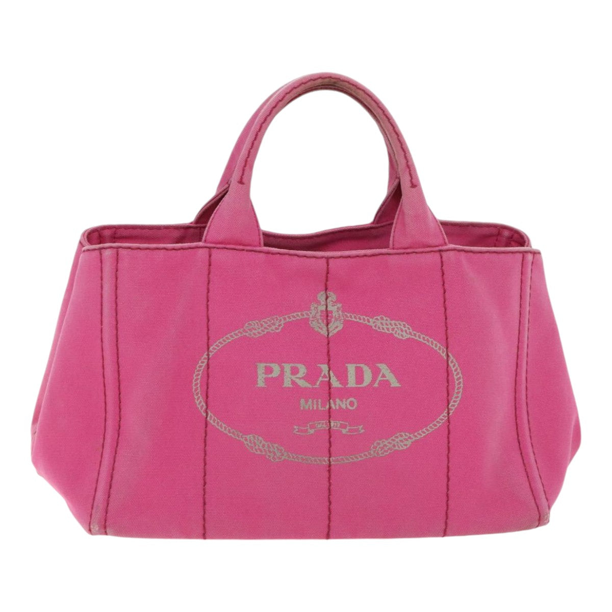 PRADA Canapa MM Hand Bag Canvas Pink Gold Auth 91241